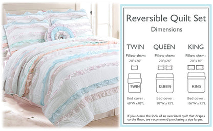 Devers Ruffles Cotton Reversible Quilt Bedding Set