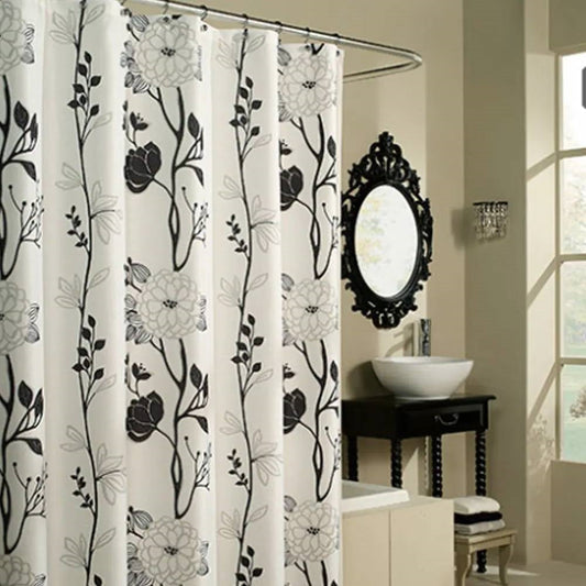 71-Inch Boho Black & White Floral Shower Curtain