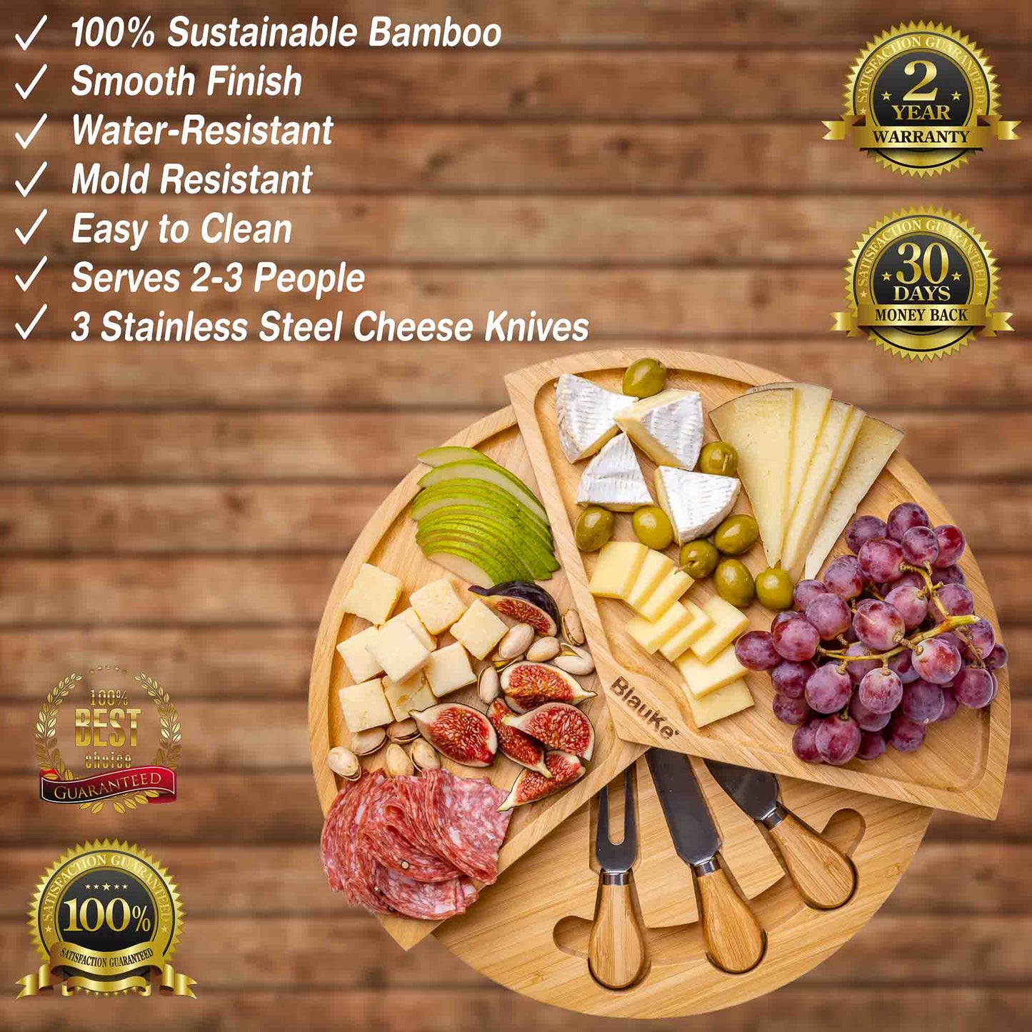 14-Inch Bamboo Cheese Board & Knife Set