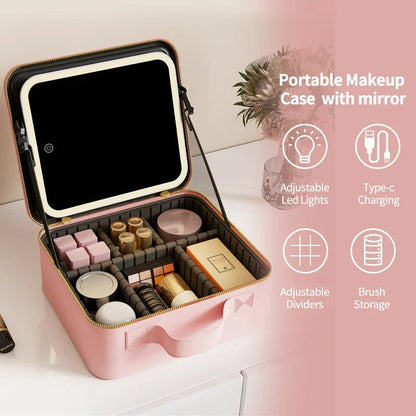 LED Light Makeup Bag with Mirror Vanity Organizer