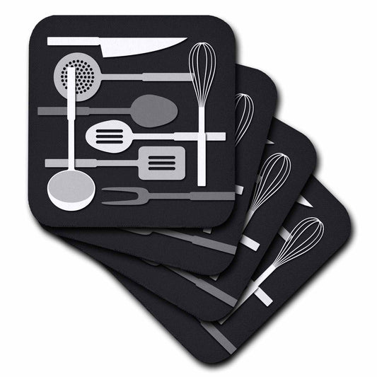 Kitchen Utensils in Monochrome Coasters