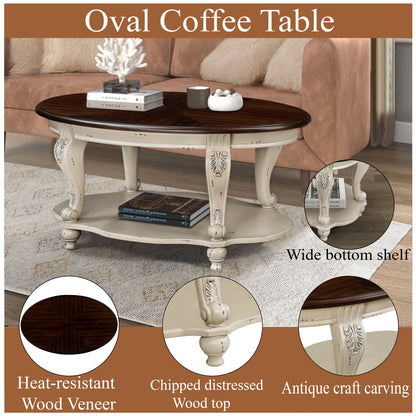 42-Inch Oval Wooden Coffee Table
