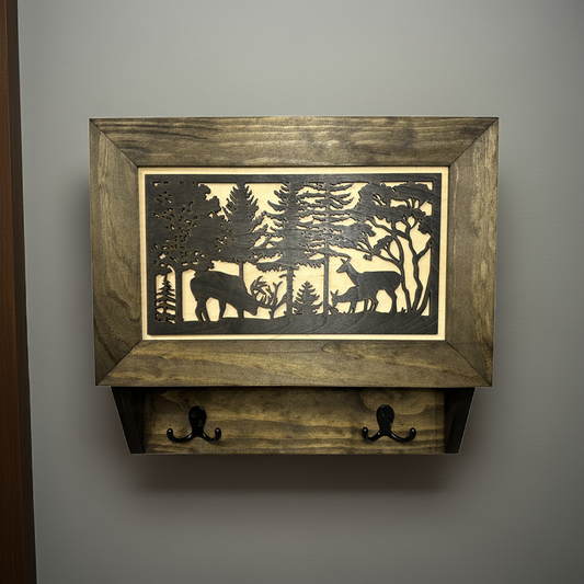 Rustic Wall Cabinet with Coat Hooks & Hidden Storage
