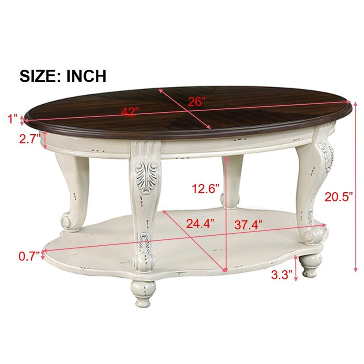 42-Inch Oval Wooden Coffee Table