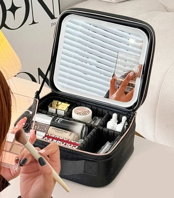 LED Light Makeup Bag with Mirror Vanity Organizer