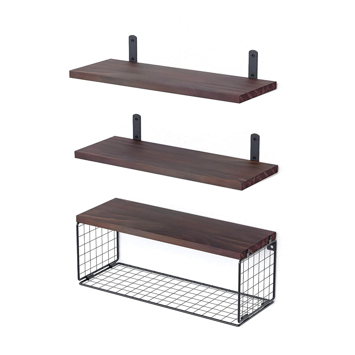 2 in 1 Floating Wall Shelves with Storage Basket