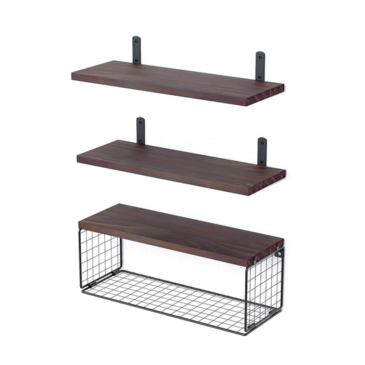2 in 1 Floating Wall Shelves with Storage Basket