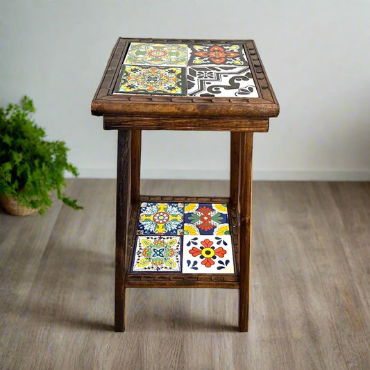 Square Talavera Handmade Mexican Wood Accent Table
