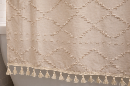 Valencia Tufted Beige Shower Curtain