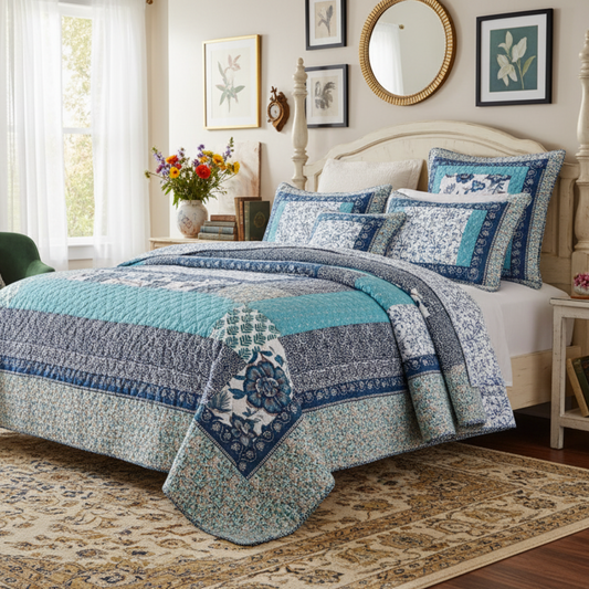 Tache Cotton Floral Patchwork Bedspread Set