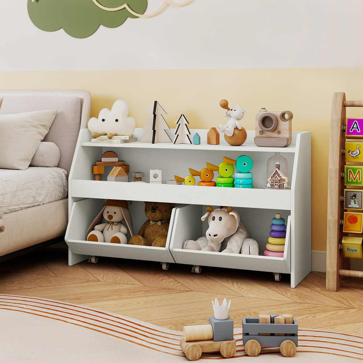 Kids Toy Storage Organizer Wooden Bookcase