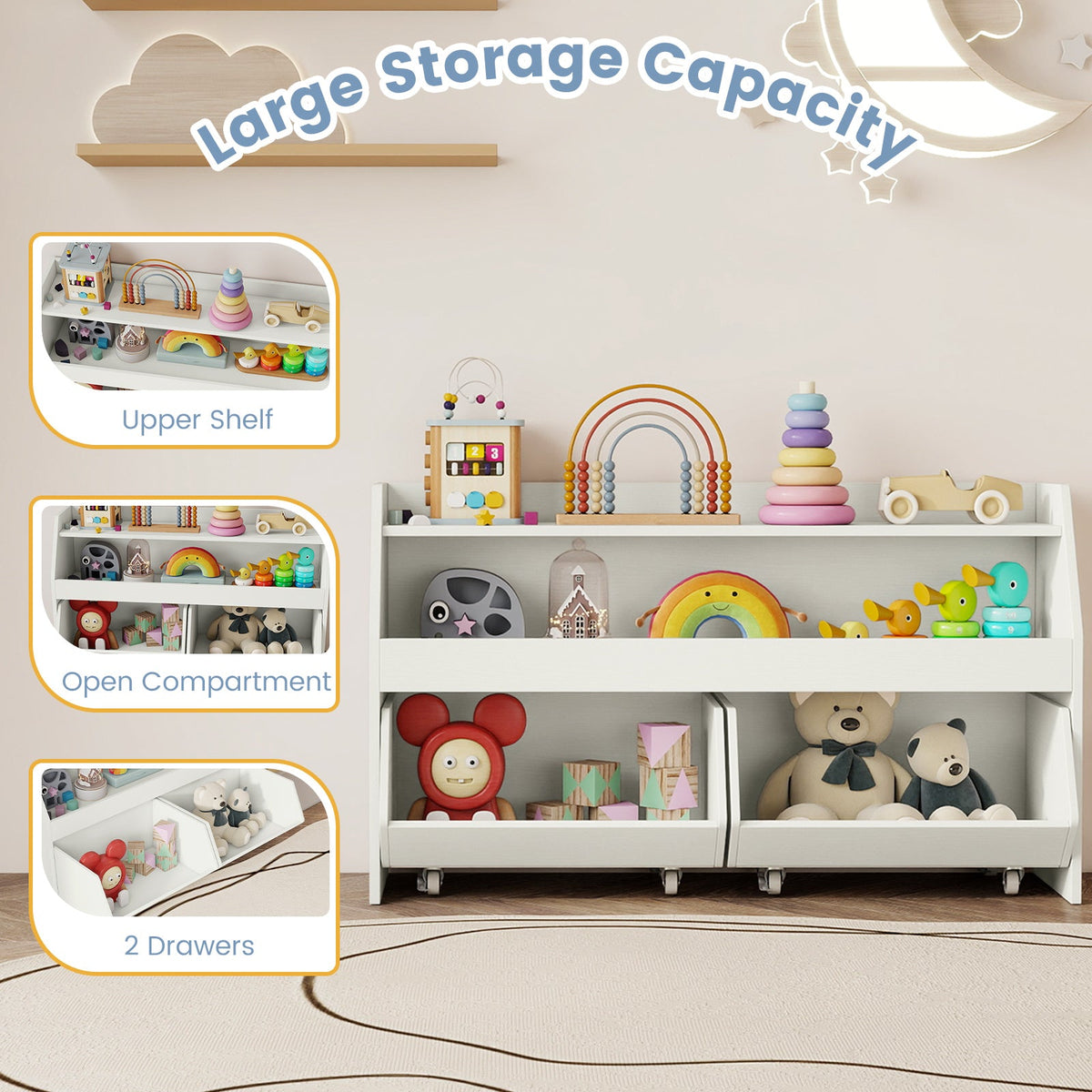Kids Toy Storage Organizer Wooden Bookcase