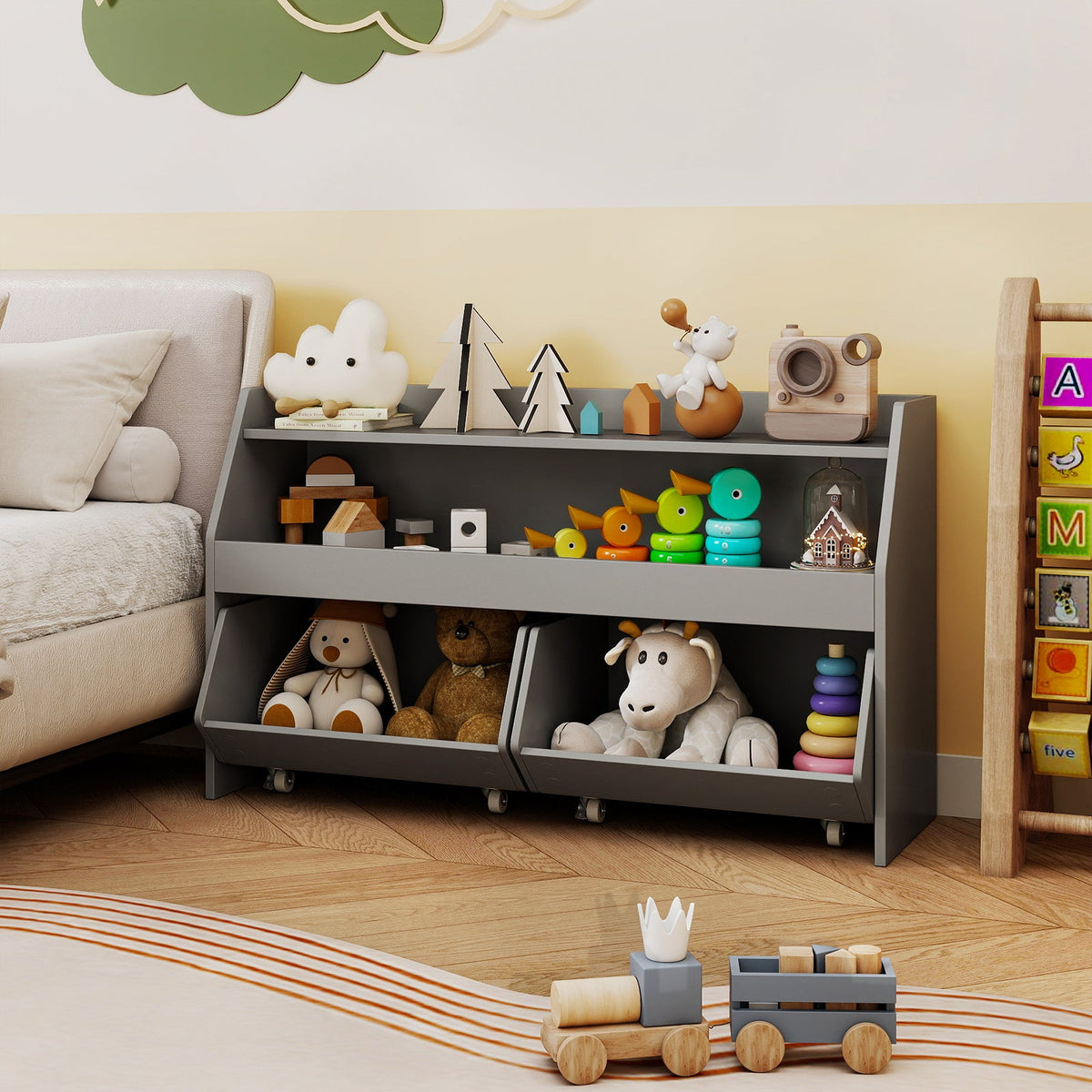 Kids Toy Storage Organizer Wooden Bookcase