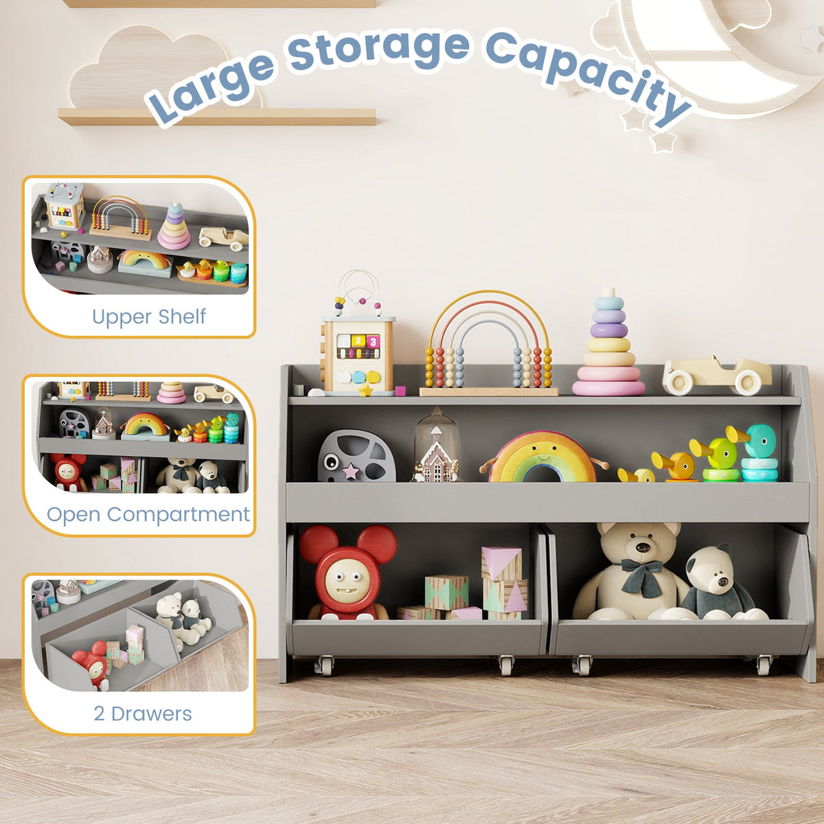 Kids Toy Storage Organizer Wooden Bookcase
