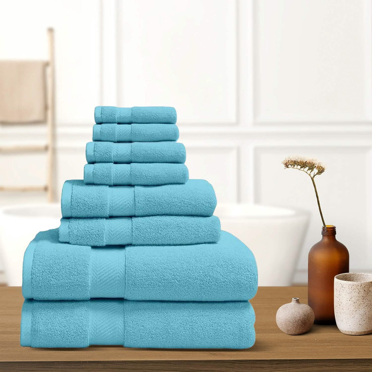 8Pcs 100% Organic Cotton Bath Towel Set