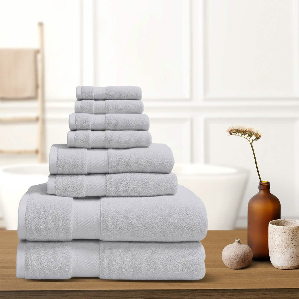 8Pcs 100% Organic Cotton Bath Towel Set