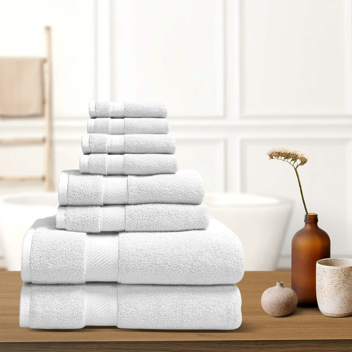 8Pcs 100% Organic Cotton Bath Towel Set