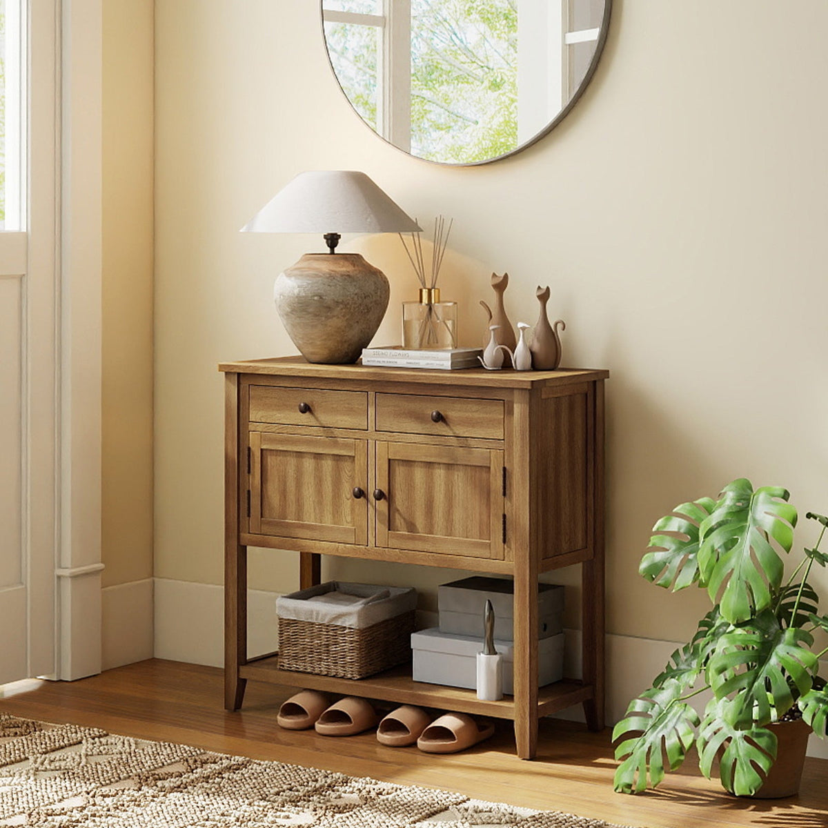 Mid-Century Walnut Console Table with 2 Drawers