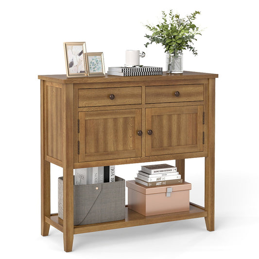 Mid-Century Walnut Console Table with 2 Drawers