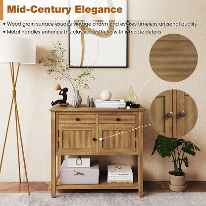 Mid-Century Walnut Console Table with 2 Drawers