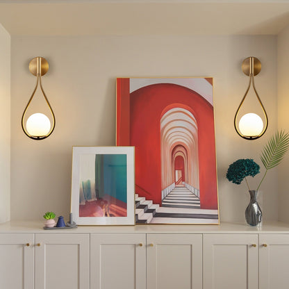 Modern Gold Wall Sconces with Opal Glass Globe