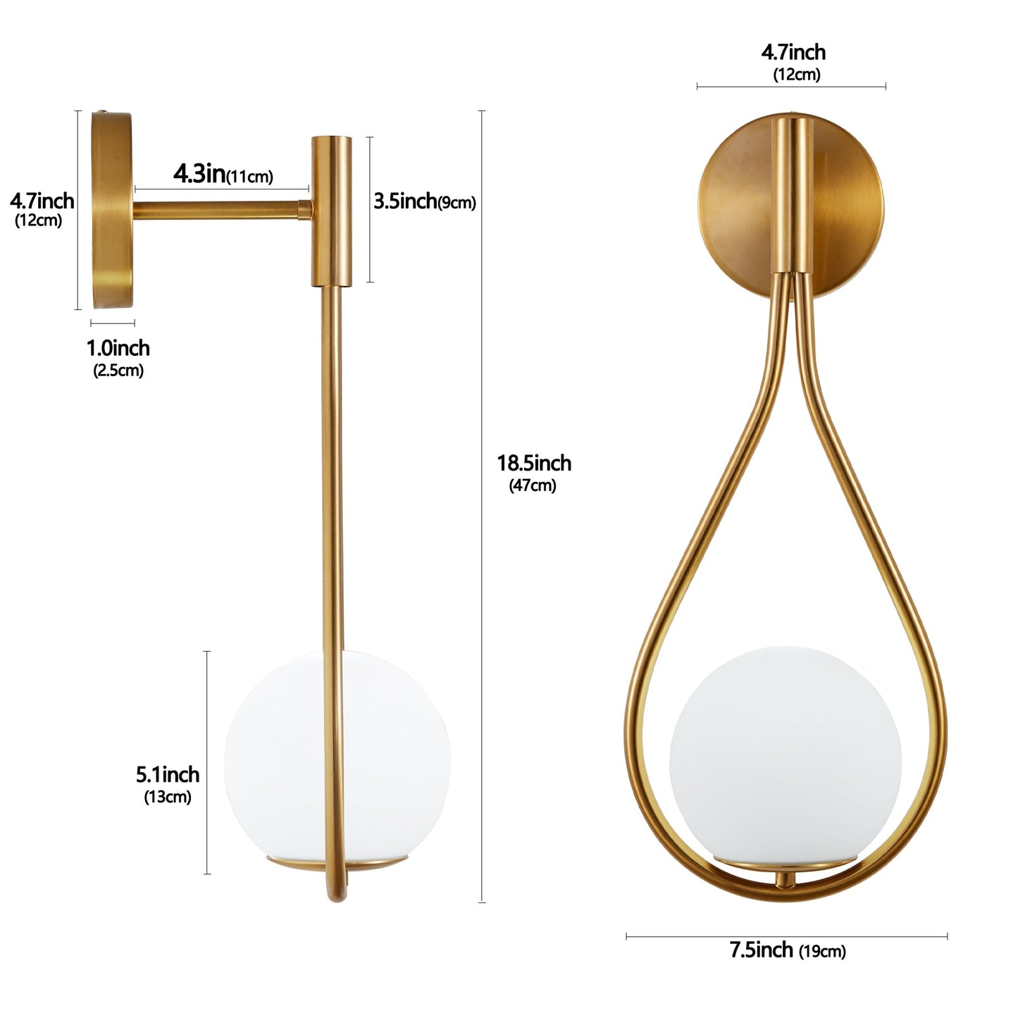 Modern Gold Wall Sconces with Opal Glass Globe