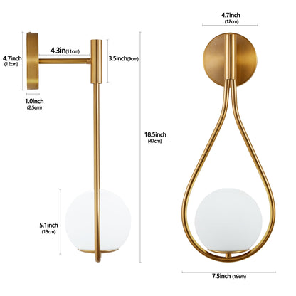 Modern Gold Wall Sconces with Opal Glass Globe