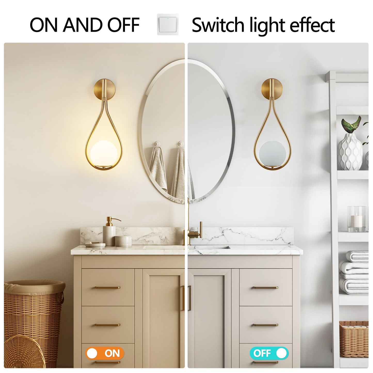 Modern Gold Wall Sconces with Opal Glass Globe