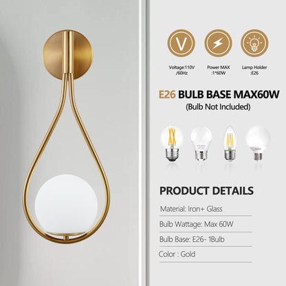 Modern Gold Wall Sconces with Opal Glass Globe