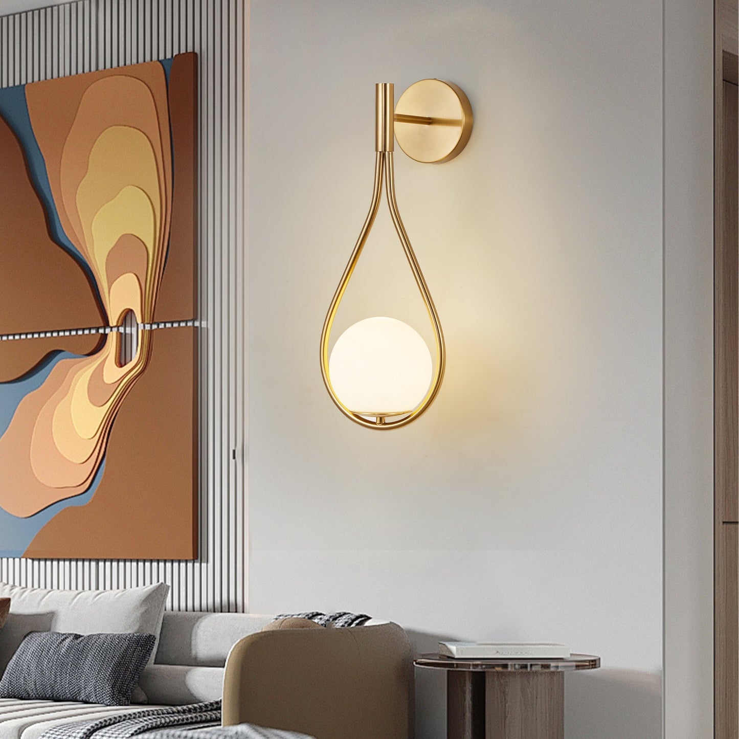 Modern Gold Wall Sconces with Opal Glass Globe
