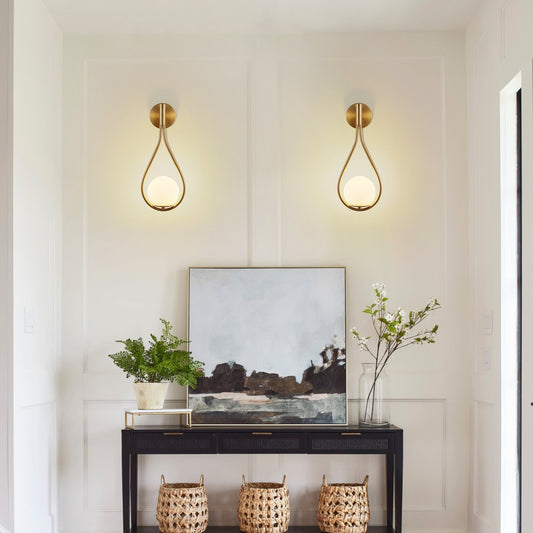 Modern Gold Wall Sconces with Opal Glass Globe