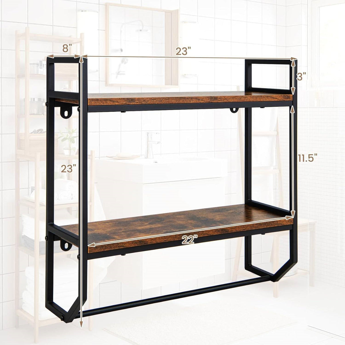 Wall Mounted Over Toilet 2 Shelf Bathroom Organizer