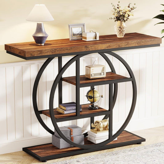 Modern Industrial Entryway Console Table with Shelves
