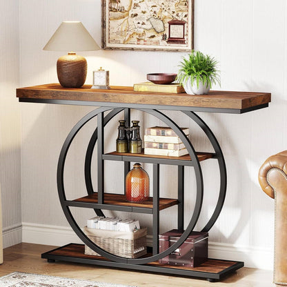 Modern Industrial Entryway Console Table with Shelves