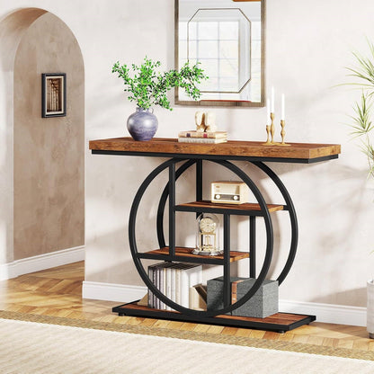 Modern Industrial Entryway Console Table with Shelves