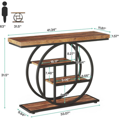 Modern Industrial Entryway Console Table with Shelves