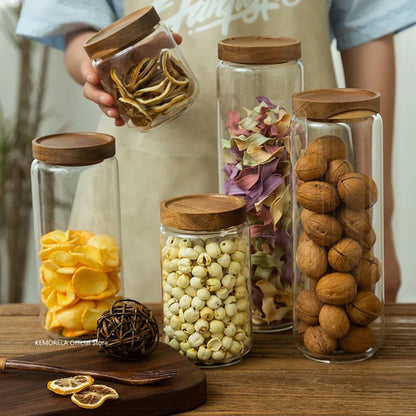 Wood Lid Glass Airtight Canister