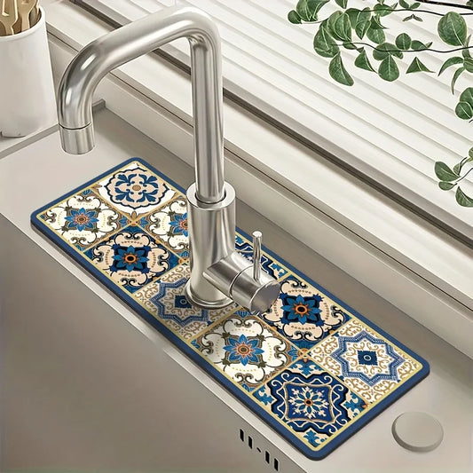 Premium Retro Pattern Faucet Splash Guard Mat