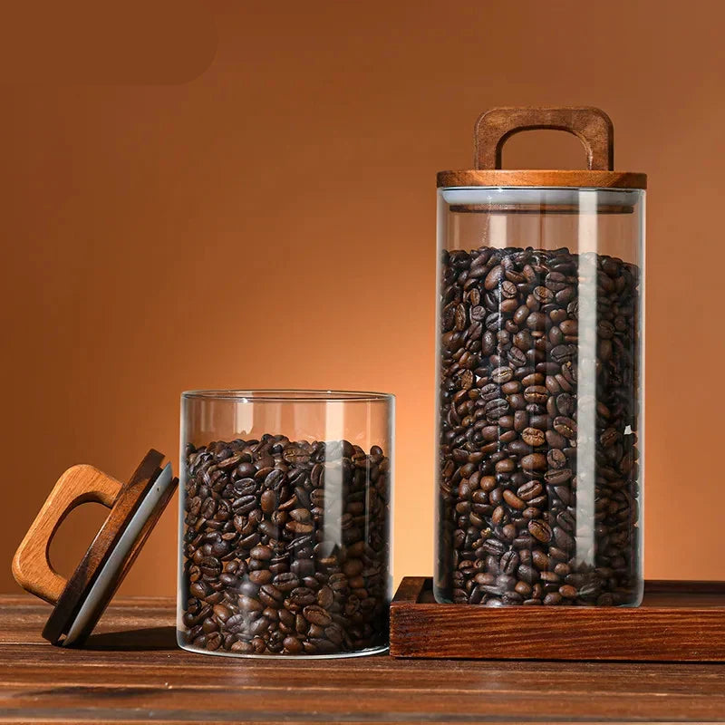 Glass Airtight Storage Jar with Wood Lid