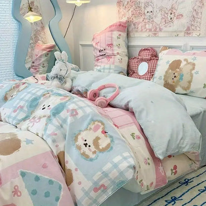 Kawaii Pastel Blue & Pink Bedding Set