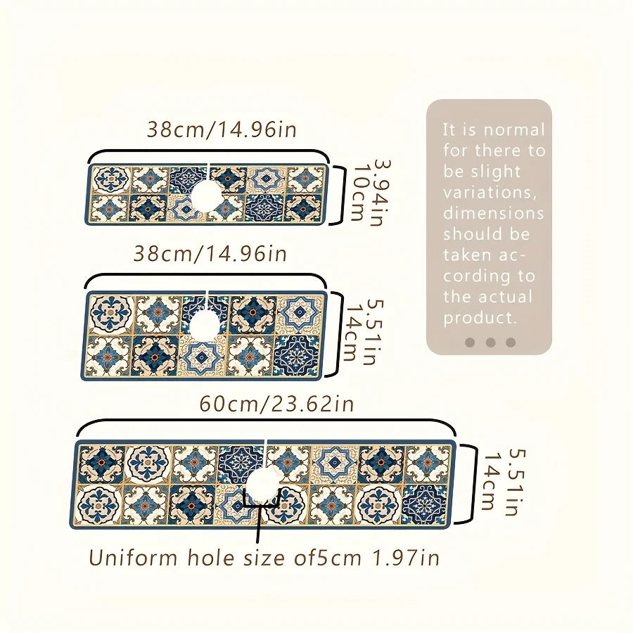 Premium Retro Pattern Faucet Splash Guard Mat