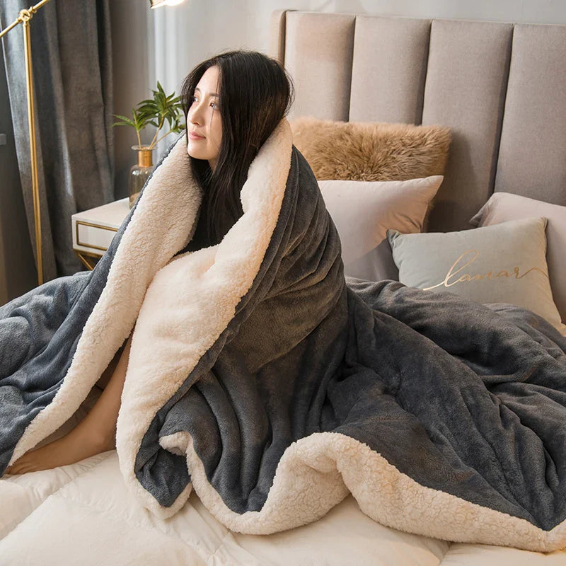 Double-Sided Wool Throw Blanket