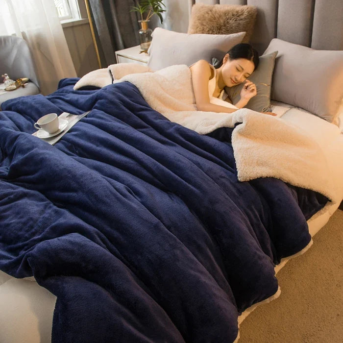 Double-Sided Wool Throw Blanket