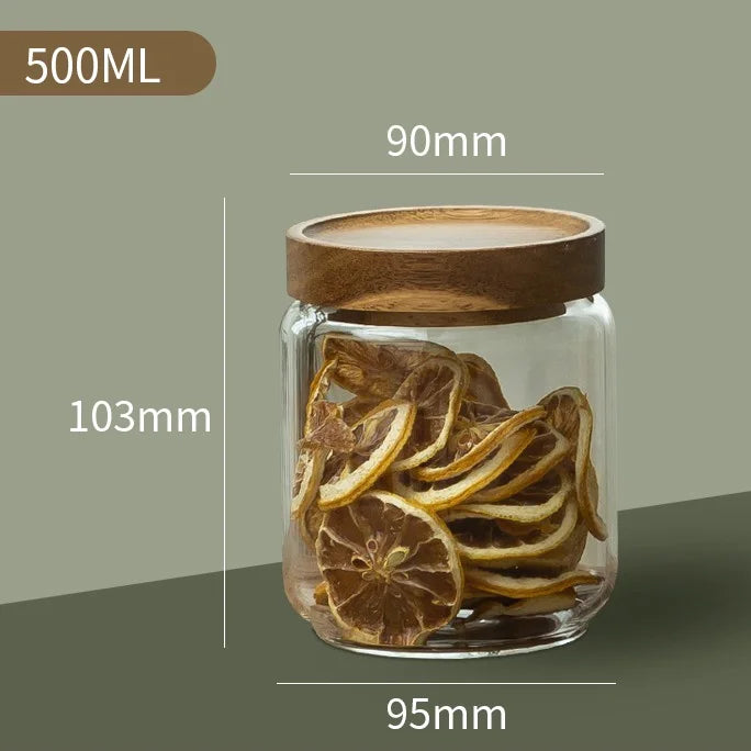 Wood Lid Glass Airtight Canister