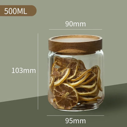 Wood Lid Glass Airtight Canister