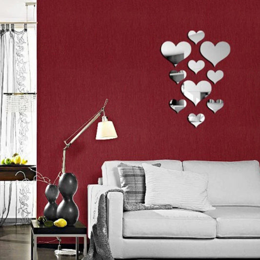 10-Piece Acrylic Love Heart Wall Stickers
