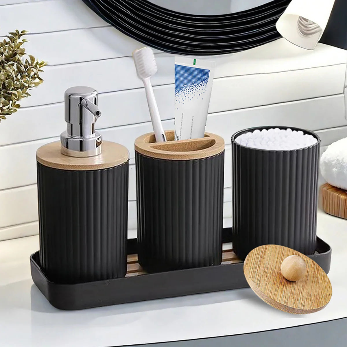 Soap Dispenser, Toothbrush Holder & Vanity Tray