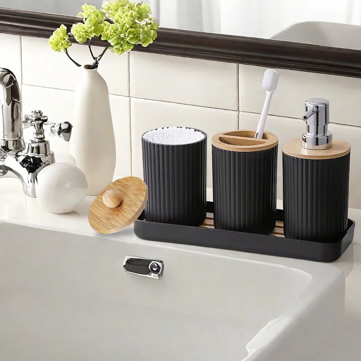 Soap Dispenser, Toothbrush Holder & Vanity Tray