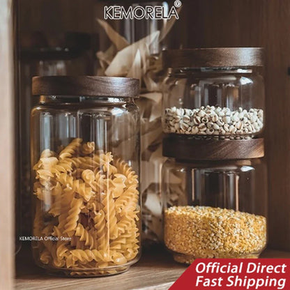 Wood Lid Glass Airtight Canister