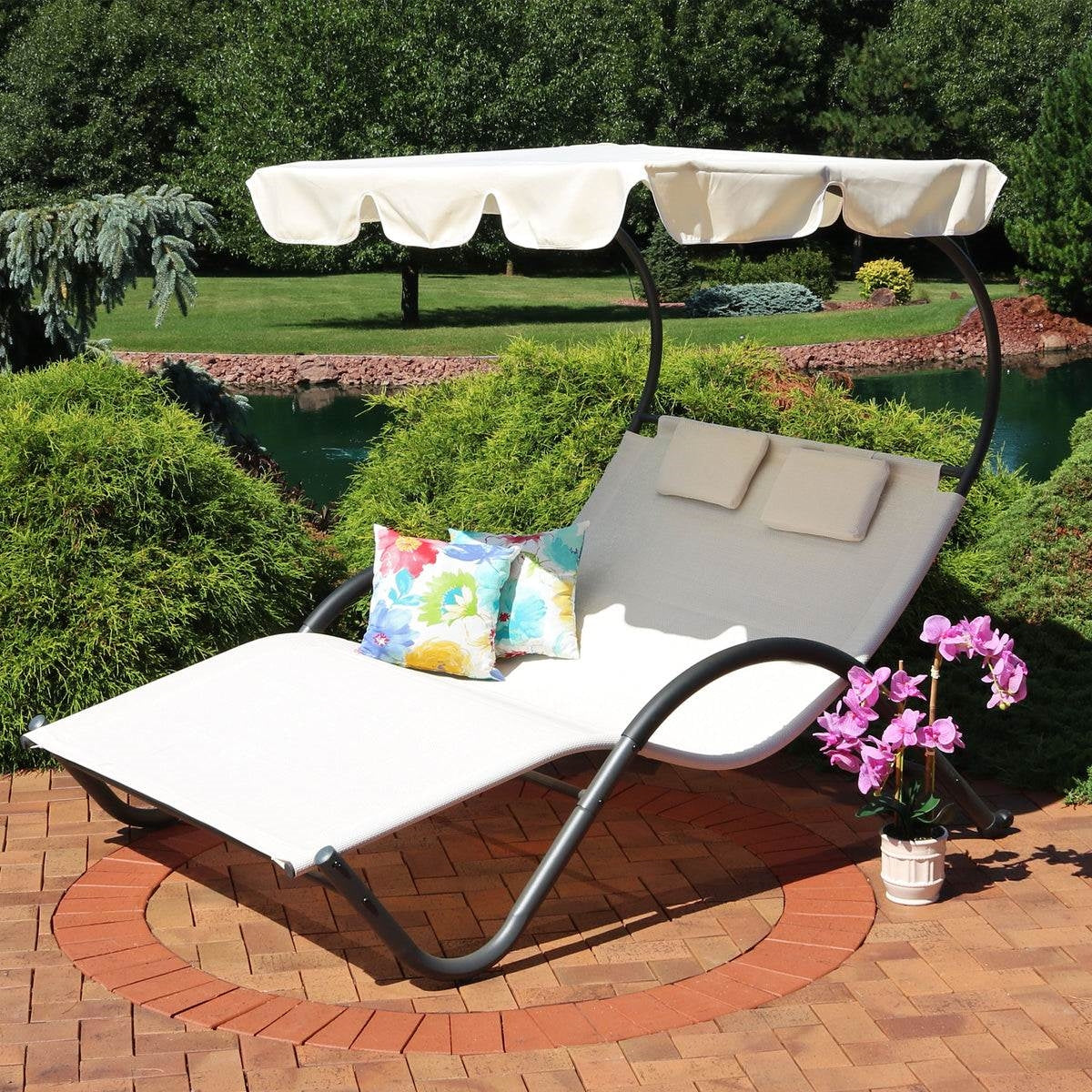 Off-White Outdoor Patio Chaise Lounger Chair